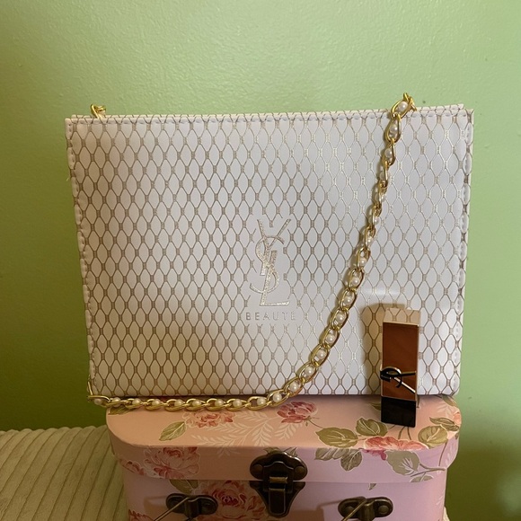 Brand new YSL White and Gold Cosmetic Bag and lipstick - Picture 1 of 15